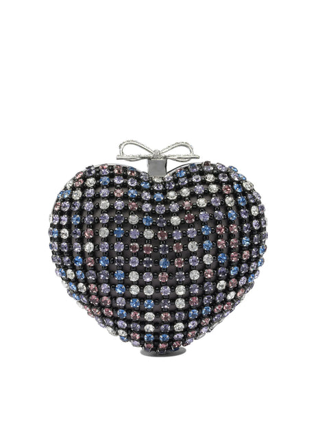 Self-Portrait Heart clutch with crystals - Black