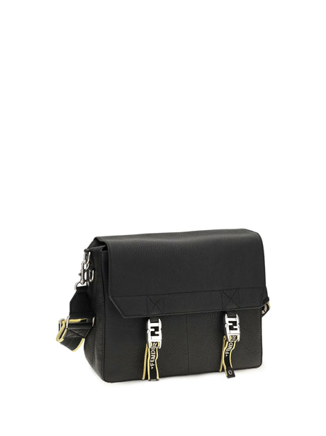 Fendi Flow Mess medium Roman leather Crossbody Bag - Black