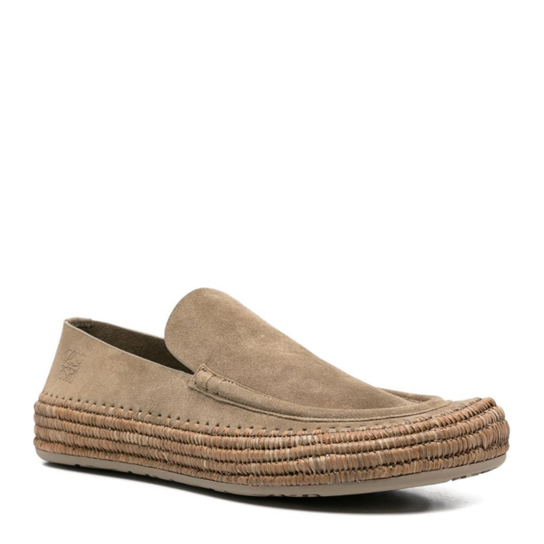 Rio Loafers In Suede And Raffia Stone Grey