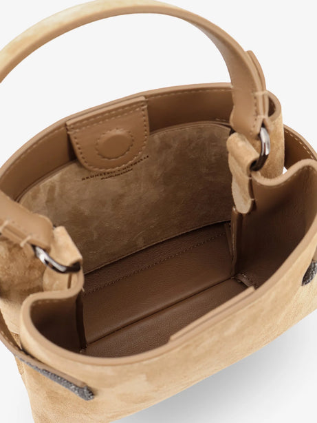Brunello Cucinelli Suede shoulder bag with Monili detail - Miele