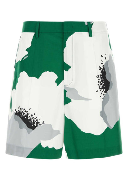 Flower Portrait Print Poplin Bermuda Shorts