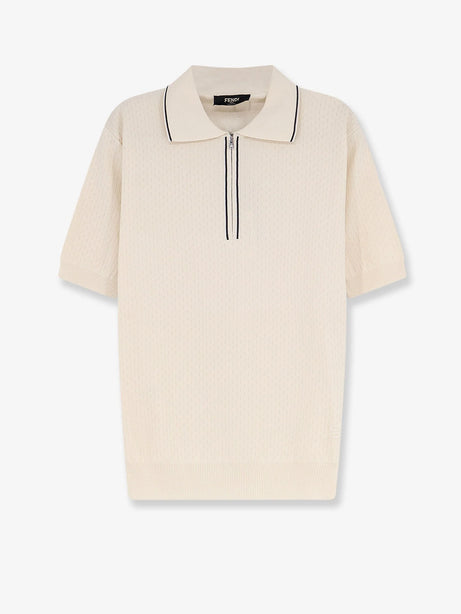 Fendi Cotton and silk polo shirt with FF embroidery - Naturale Navy