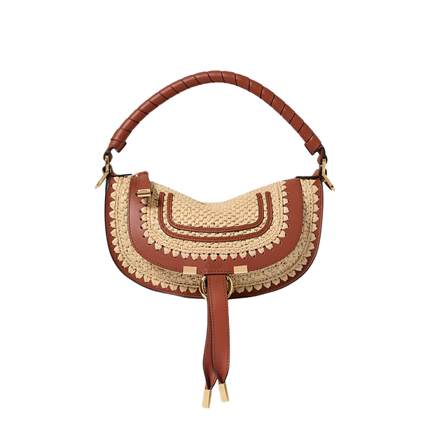 Marcie Mini Raffia-Effect Shoulder Bag - Clay Brown
