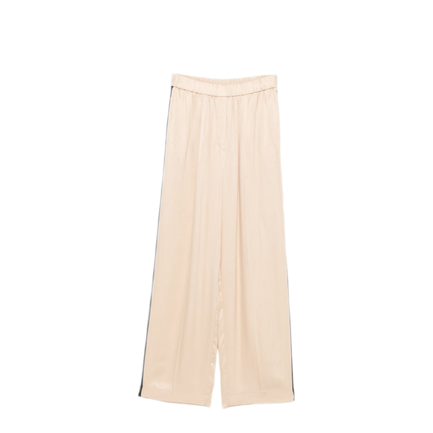 Beige Satin Wide Leg Trousers