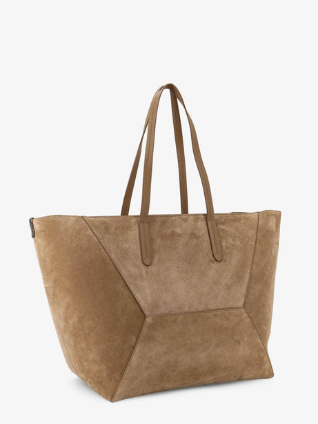 Brunello Cucinelli BC Duo suede shoulder bag with engraved logo - Miele