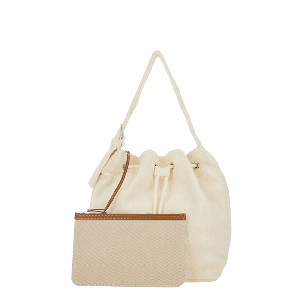 T Monogram Oversized Terry Jacquard Bucket Bag - Pearl