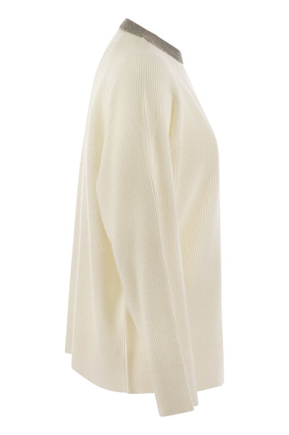 Ribbed Cashmere Sweater with Necklace