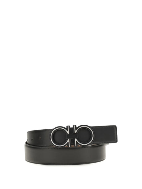 Ferragamo Reversible leather Belt - Blue Patterned Navy