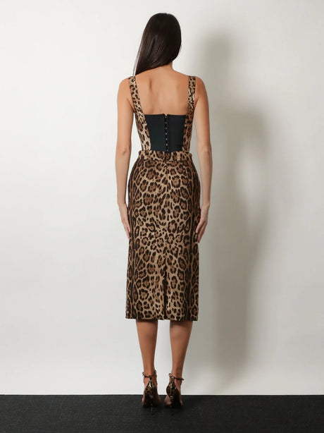 Dolce & Gabbana Stretch viscose longuette skirt with animal print - Leonew