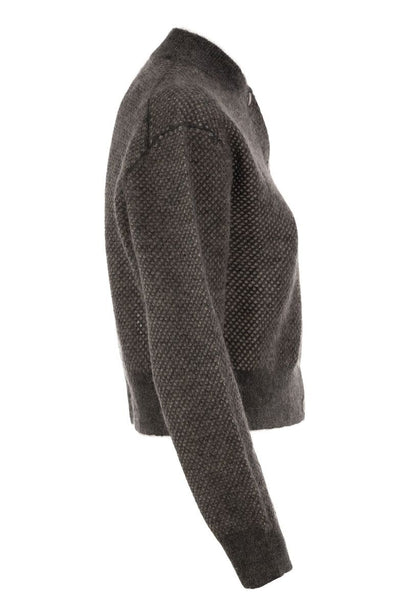 Openwork Mohair Cardigan with Shimmering Yarn