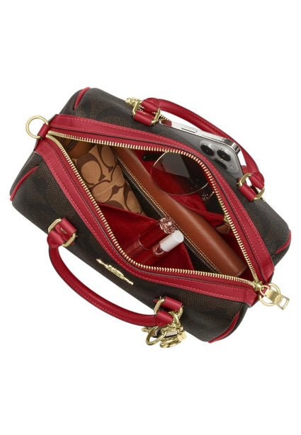 Coach Rowan Satchel Bag In Signature Canvas - Walnut/True Red