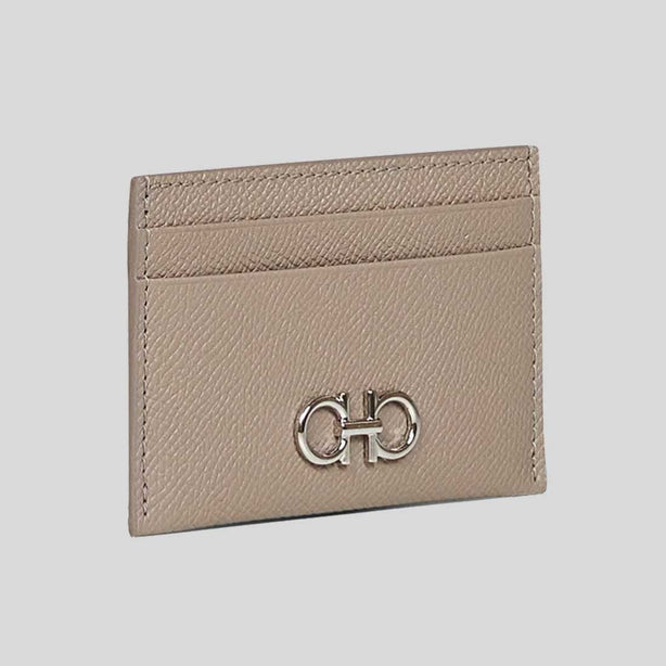 FERRAGAMO Gancini Leather Credit Card Holder Warm Taupe RS-220007