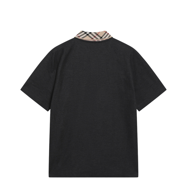 Dark Grey Polo Shirt With Check Collar