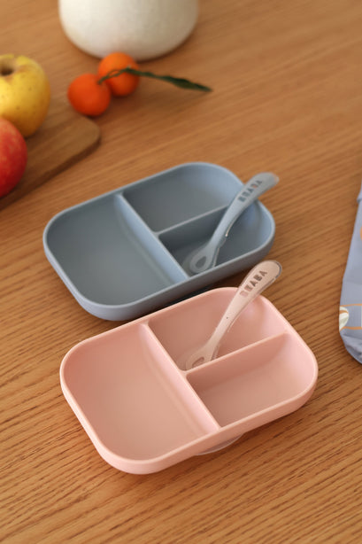 Beaba Silicone Suction Divided Plate & Spoon - Cotton Candy