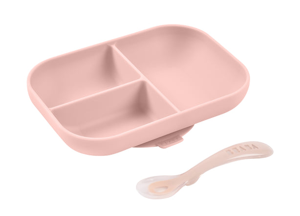 Beaba Silicone Suction Divided Plate & Spoon - Cotton Candy