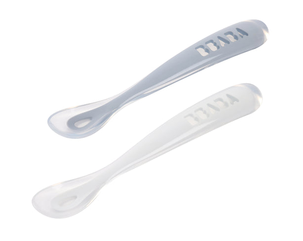 Beaba 1st Stage Silicone Spoons & Case 2 Pack - Cloud Blue/Pebble