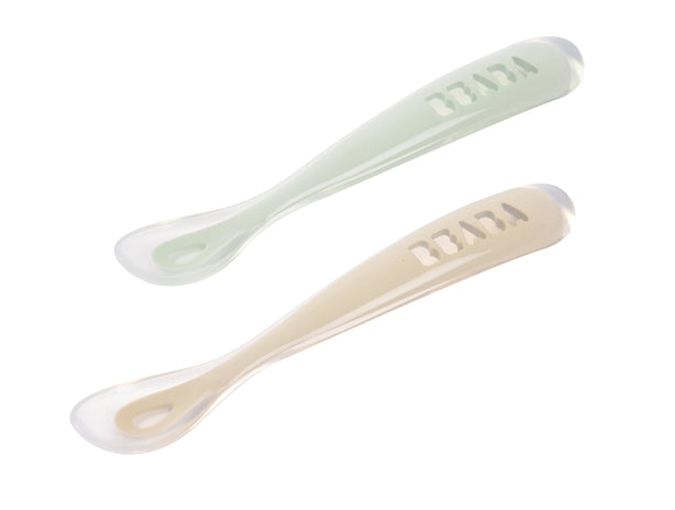 Beaba 1st Stage Silicone Spoons & Case 2 Pack - Clay/Misty Green
