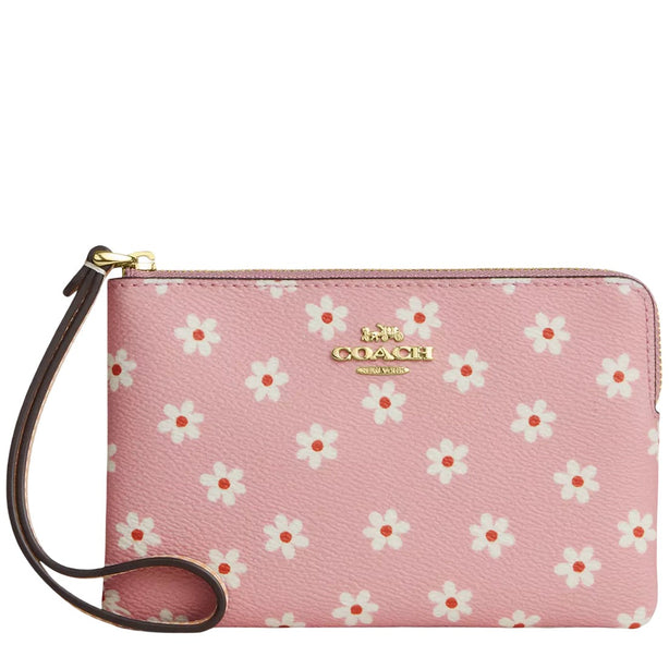 Coach Corner Zip Wristlet With Floral Print - Pink Multi CEX39