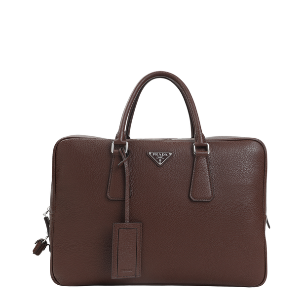 Structured Calf Leather Briefcase - Brown
