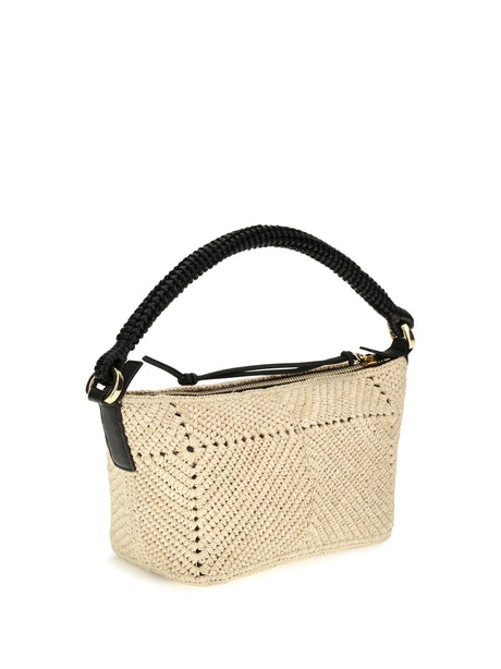Loewe Mini Cala calf leather and raffia Top Handle Bag - Natural/Black