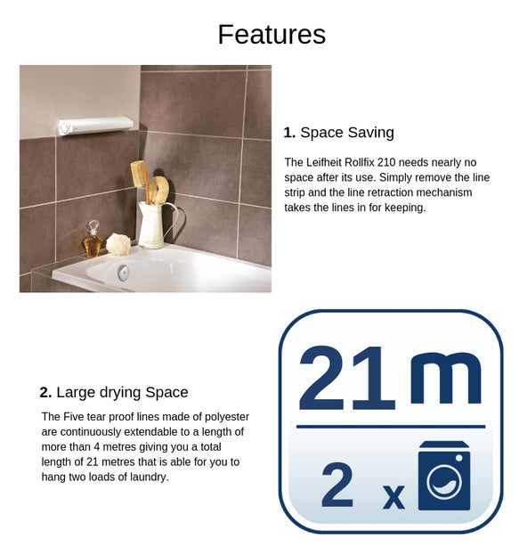 L83040 Rollfix 210 Longline Wall Dryer (White)