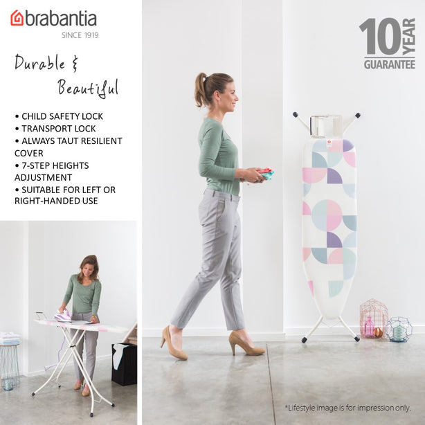 Brabantia PerfectFit Ironing Board, Steam Iron Rest, B, 124 x 38 cm