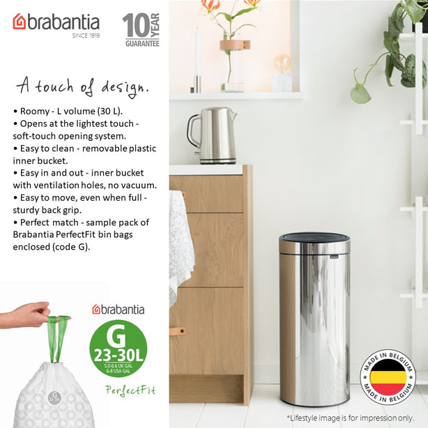 Brabantia Touch Bin L, Plastic Inner Bucket, 30 L