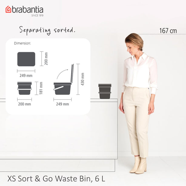 Brabantia Sort & Go Waste Bin, 6 L