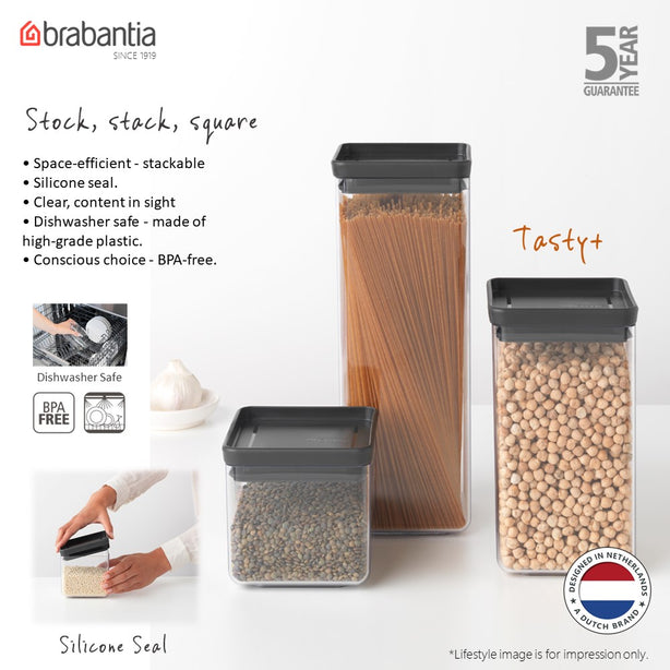 Brabantia Tasty+ Stackable Square Canister, 1.6 L