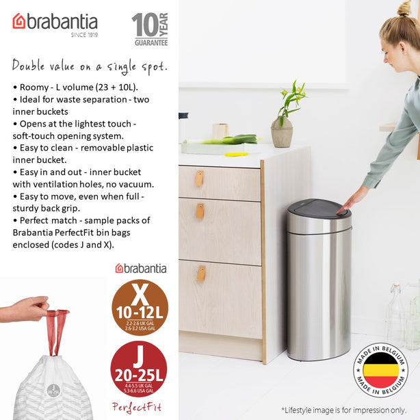 Brabantia Touch Bin New Recycle, 2x Inner Buckets, 23 + 10 L