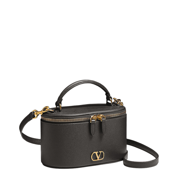 VLogo Signature Mini Grainy Calfskin Vanity Bag - Black