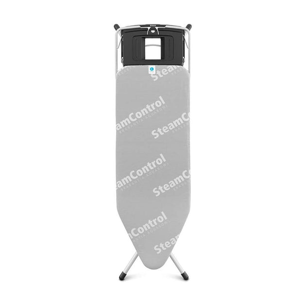Brabantia SteamControl Ironing Board, Foldable Steam Generator Rest, Linen Rack & Aqua Bowl Steam Container, C, 124 x 45 cm