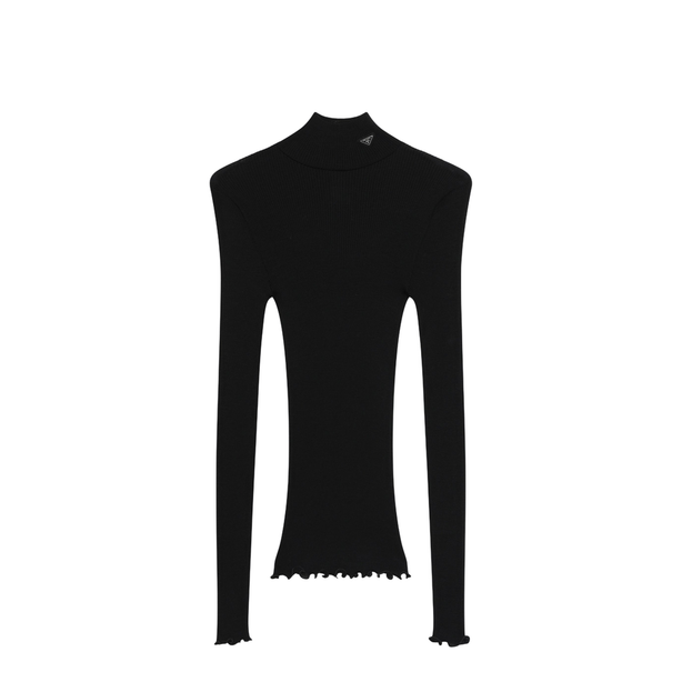 Black Ribbed Turtleneck Sweater With Triangle Logo