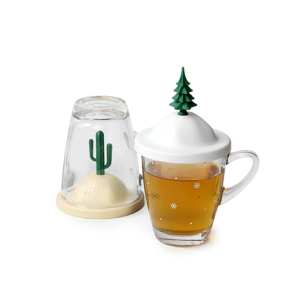 Qualy All Seasons Glass Mug And Lid/Holder (Summer)