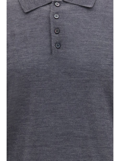 Charcoal Virgin Wool Polo with Golden Applications