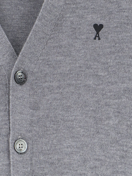 Ami Paris Wool cardigan with iconic embroidery - Griscendrechine/Noir