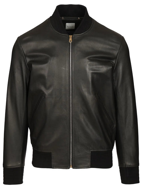 Paul Smith Leather Bomber Jacket - Black