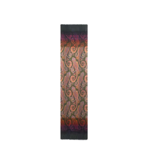 Wool Jacquard Scarf with Check Print and Faded Paisley Motif