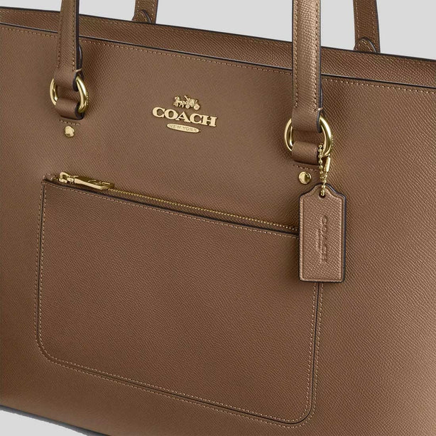 COACH Station Tote Bag In Crossgrain Leather Dark Stone RS-CCD71