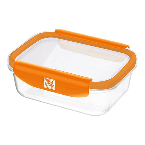 Mastrad Borosilicate Glass Rectangle Storage Box With Pp Lid, -20°C To +400°C, S, Orange, Stor'Eat