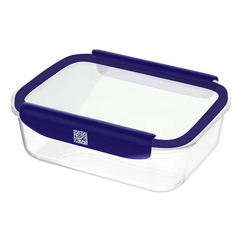 Mastrad Borosilicate Glass Rectangle Storage Box With Pp Lid, -20°C To +400°C, L, Blue, Stor'Eat