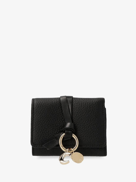 Chloe' Mini Alphabet Trifold Leather Wallet - Black