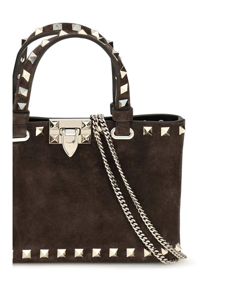 Valentino Garavani Suede Rockstud mini Handbag - Ebony Brown