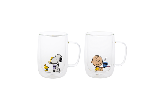 PYREX 2pc Double Wall Glasses 345ml - Snoopy Brunch