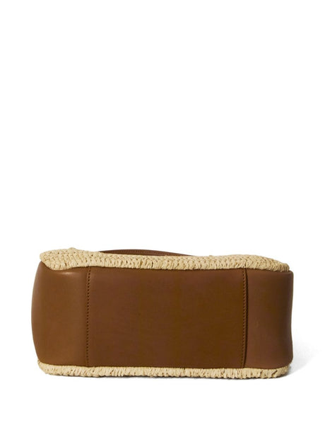 Saint Laurent Le 5 À 7 Small Raffia Calfskin Hobo Bag - Pale Brown and Brick