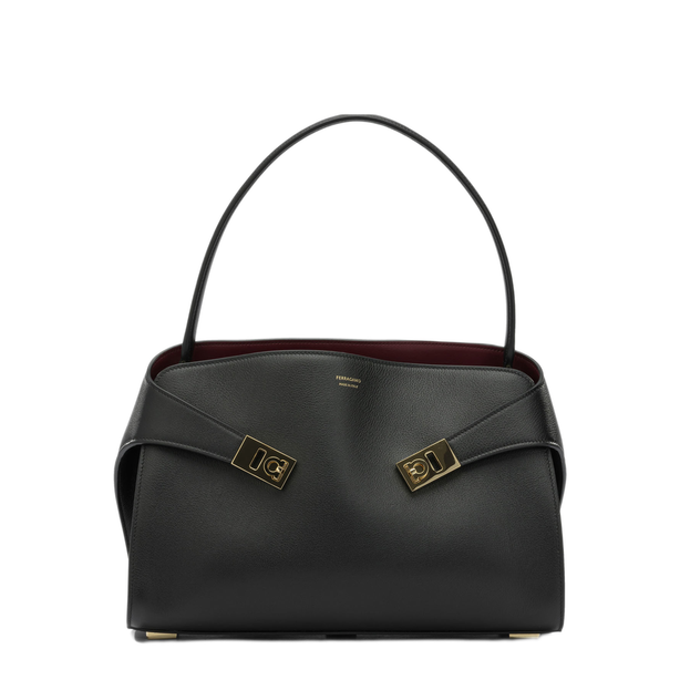 Hug Soft Medium Calfskin Shoulder Bag - Nero/Borgogna