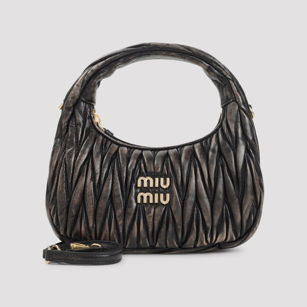 Wander Matelasse Leather Shoulder Bag in Black
