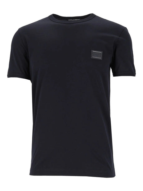 Dolce & Gabbana Cotton T-Shirt With Plaque - Blue