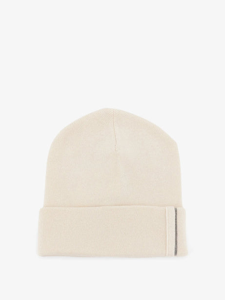 Brunello Cucinelli Cashmere hat with Monili detail - English White