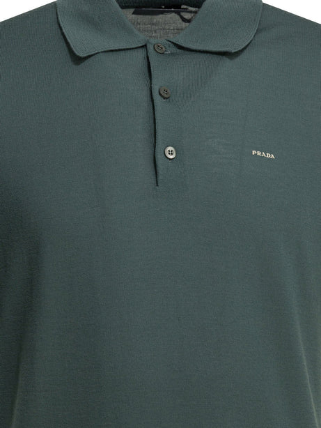 Prada Virgin wool polo shirt with logo - Green